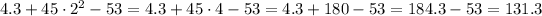 4.3+45\cdot2^2-53=4.3+45\cdot4-53=4.3+180-53=184.3-53=131.3