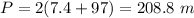 P=2(7.4+97)=208.8\ m