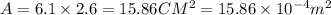 A=6.1* 2.6=15.86CM^2=15.86* 10^(-4)m^2