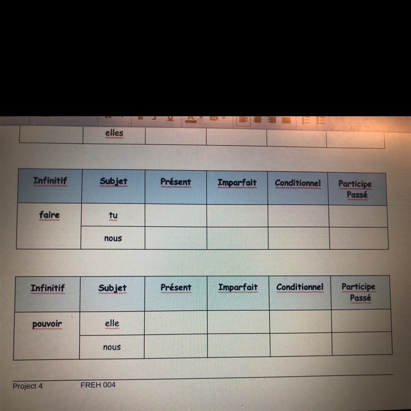 Fill in the following charts with the correct forms of the verbs listed on the left-example-1