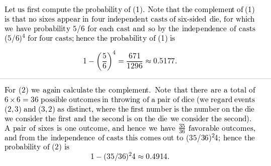 A French nobleman, Chevalier de M´er´e, had asked a famous mathematician, Pascal, to-example-1