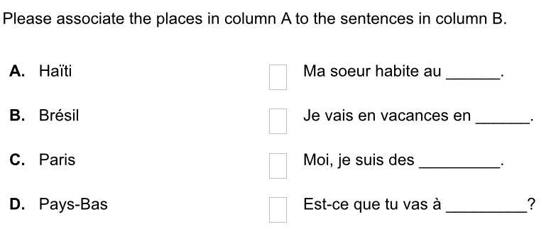 Please associate the places in column A to the sentences in column B.-example-1