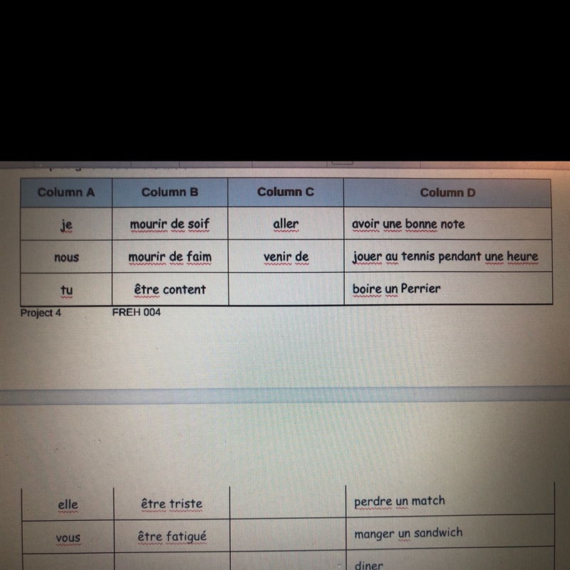 Write 5 sentences using all elements of Columns A, B, C, and D in a logical sequence-example-1