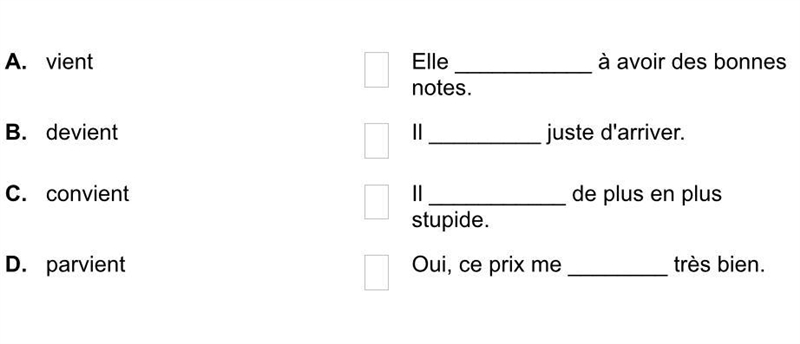 Please associate the verbs in column A to the sentences in column B.-example-1