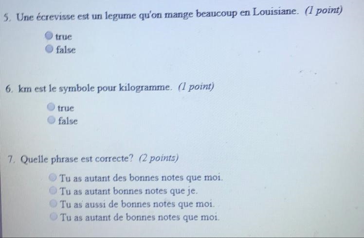 French true or false & Quelle phrase est correcte-example-1