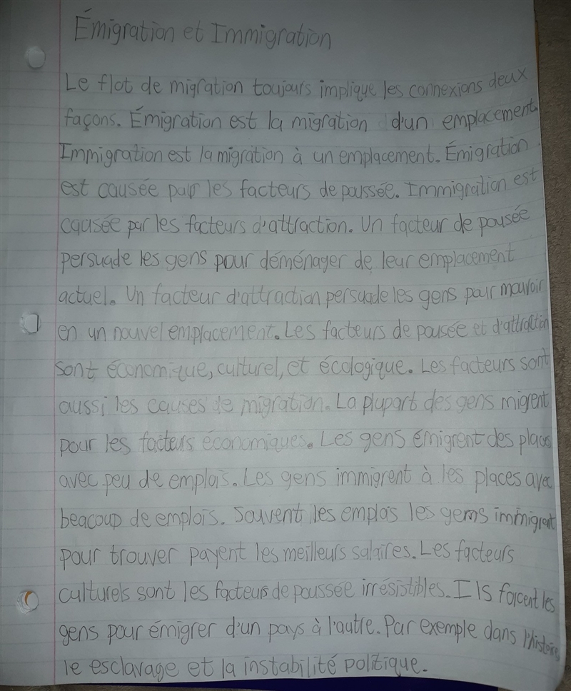 Hi! So I'm writing an essay in French based on emigration and immigration. It's 300 words-example-1