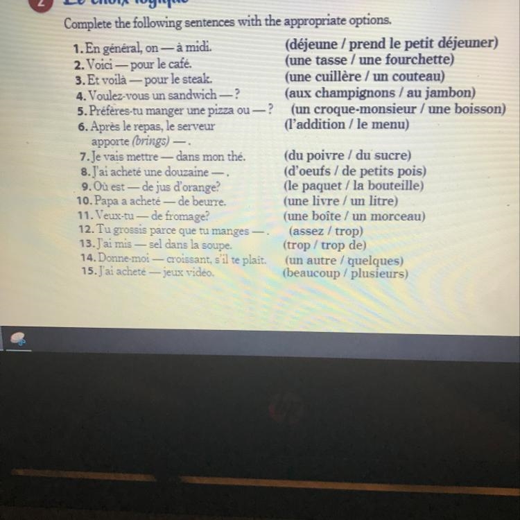 I need help for the homework of French-example-1