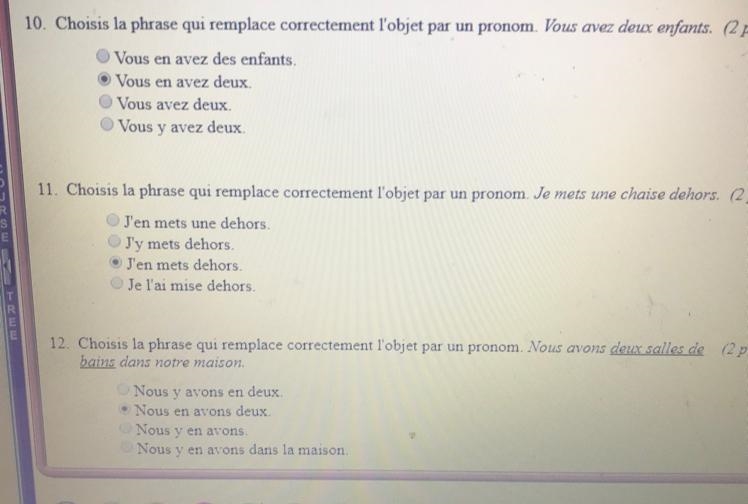 Choisis la phrase qui remplace correctement l’objet par un pronom. Phrases & answer-example-1