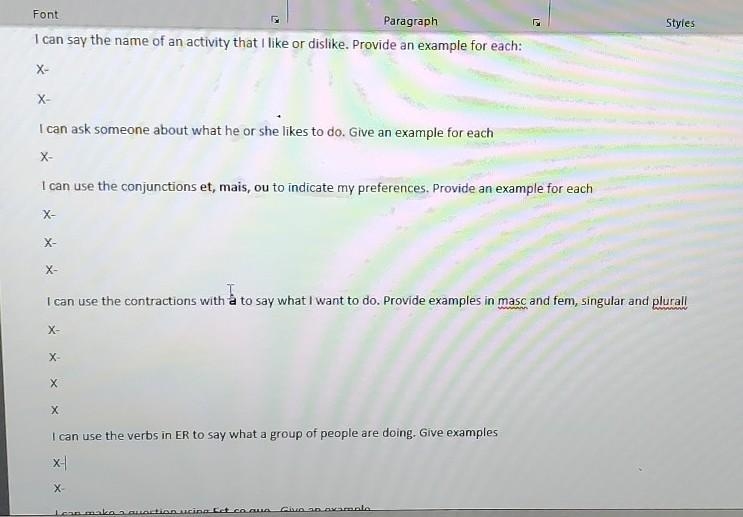 The ammount of X's under each sentance is the ammount of sentances (different) you-example-1