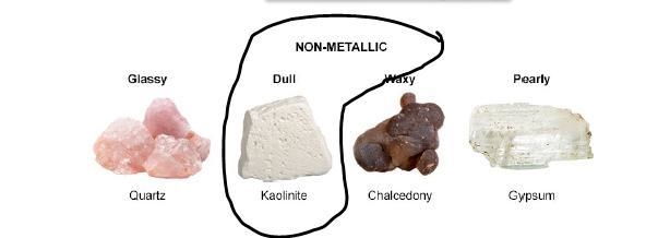 The image shows the mineral kaolinite. Which of the following best describes the luster-example-1