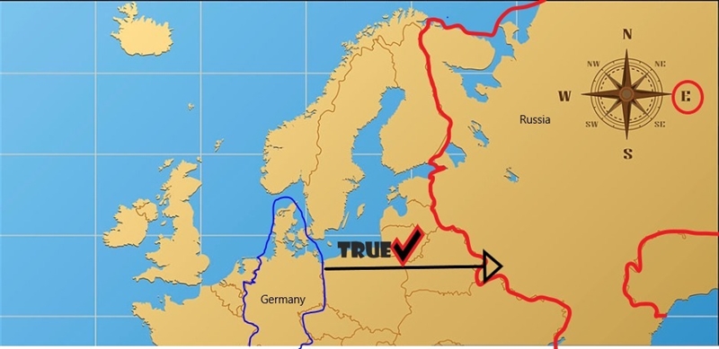 Russia is to the east if Germany ? True or false-example-1