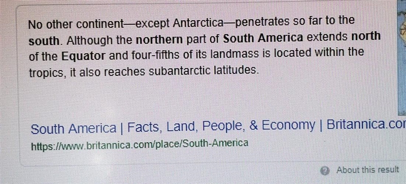 Is most of south america north or south of the equator?-example-1