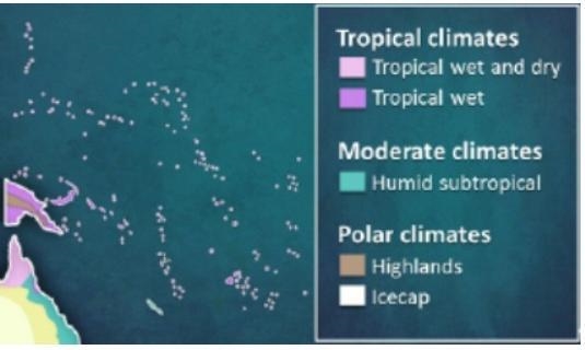 Carefully examine the map above. According to this map, most of Papua New Guinea has-example-1