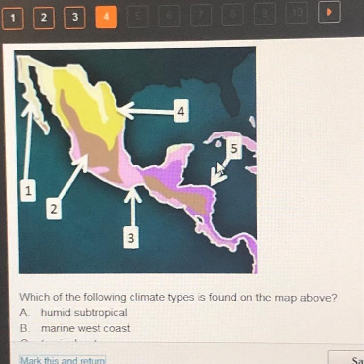 Which of the following climate types is found on the map above? A. Humid subtropical-example-1