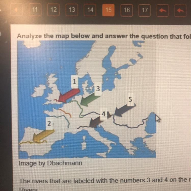 The rivers that are labeled with the numbers 3 and 4 on the map above include the-example-1