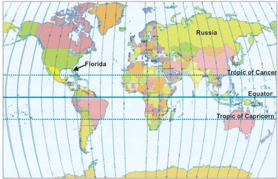 Ook at Russia and Florida on the world map shown below. The picture shows the world-example-1