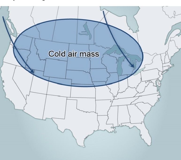 Study the image of an air mass. Which major type of air mass is moving into the area-example-1