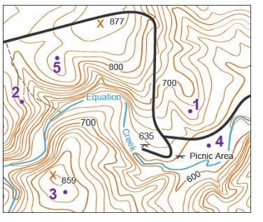 Which best describes the location of the picnic area? Two creeks flow through the-example-1