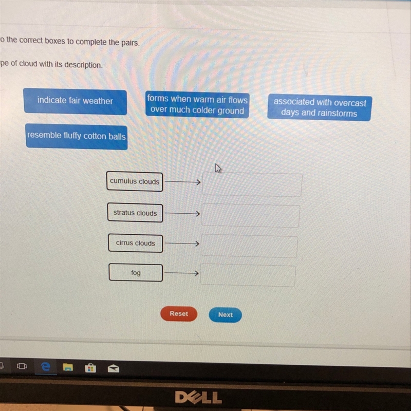 Drag the titles to the correct boxes to complete the pairs. Match each type of cloud-example-1