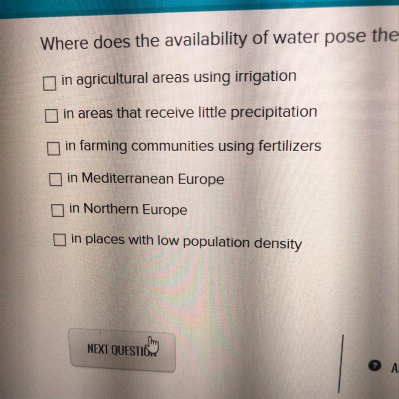 Where does the availability of water pose the greatest problem-example-1