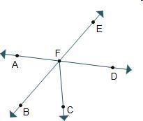 Which are vertical angles? A.AngleAFE and AngleBFD B.AngleBFC and AngleDFE C.AngleAFE-example-1