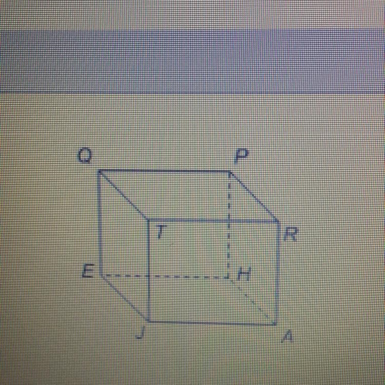 The figure shown is a rectangular prism . Which edges are perpendicular to QE-example-1