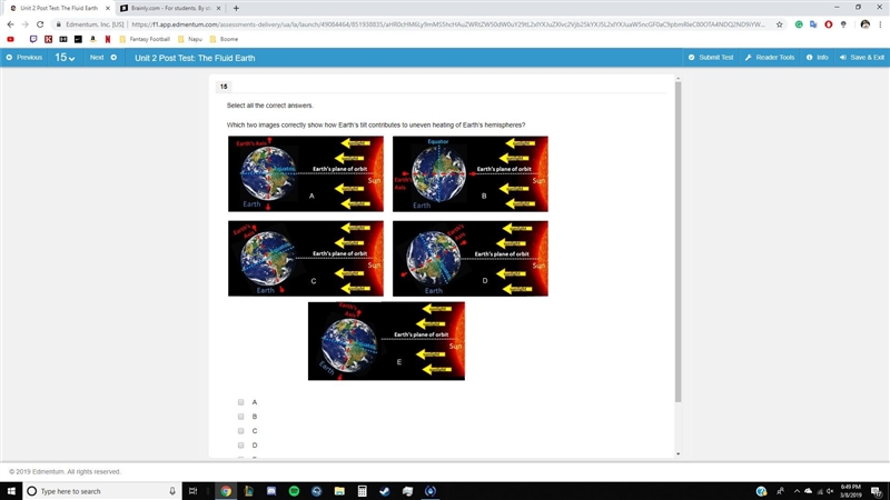 Which two images correctly show how Earth’s tilt contributes to uneven heating of-example-1