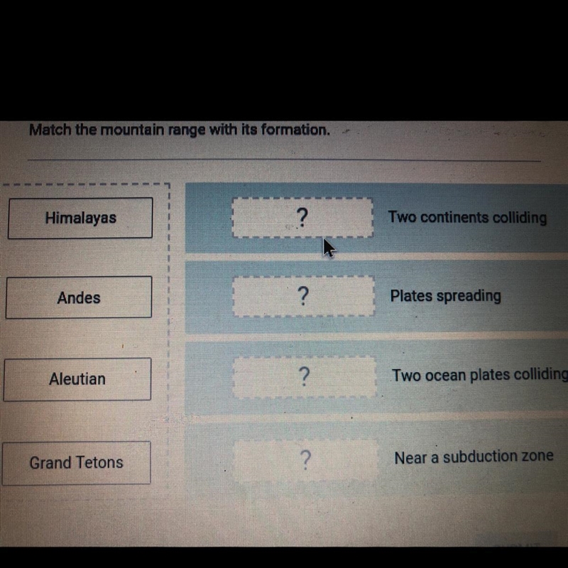 Match mountain range with its formation.-example-1