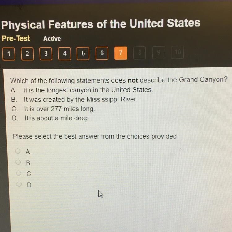 Which of the following statements does not describe the Grand Canyon-example-1