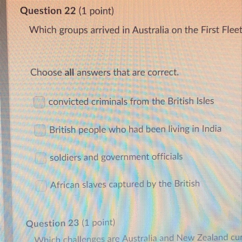 Which groups arrived in Australia on the First Fleet as Britain colonized the convicted-example-1