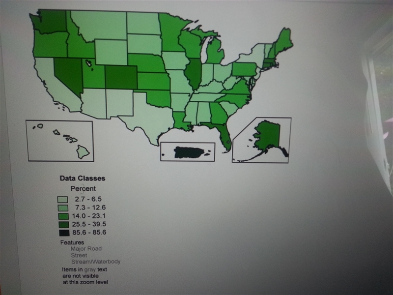 According to this map identifying the percentage of people over the age of five who-example-1