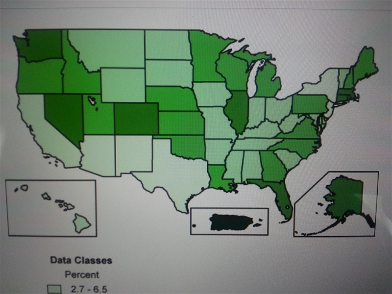 According to this map identifying the percentage of people over the age of five who-example-3