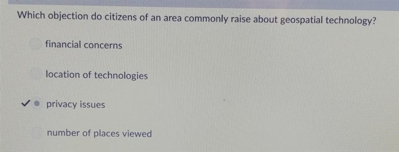 Which objection do citizens of an area commonly raise about geospatial technology-example-1