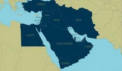 Where is the middle East located in regards to the other areas on a political map-example-1