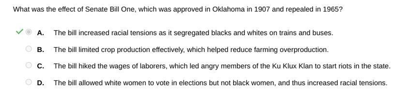 What was the effect of Senate Bill One, which was approved in Oklahoma in 1907 and-example-1