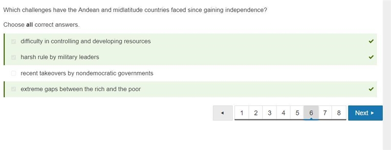 Which challenges have andean and midlatitude countries faced since gaining independance-example-1