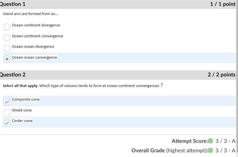 Island arcs are formed from an... Question 1 options: A: Ocean-continent divergence-example-1