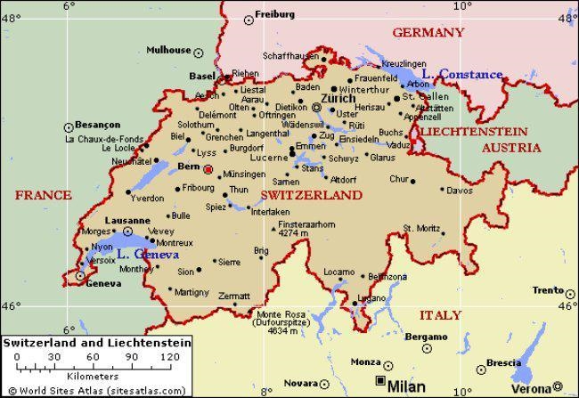 Which countries border Switzerland? Select all that apply. Spain Ukraine Hungary Greece-example-1