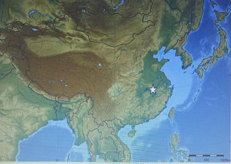 On the map below , the star is marking which physical feature of Eastern Asia? a. The-example-1