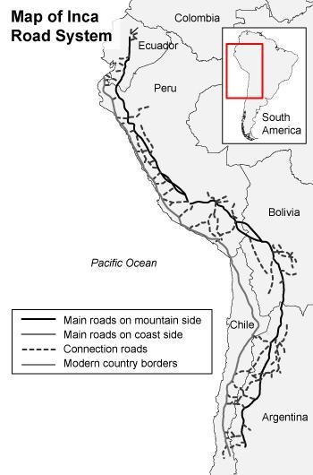 From the map below, what can you infer about the Inca cities? Map titled Map of Inca-example-1