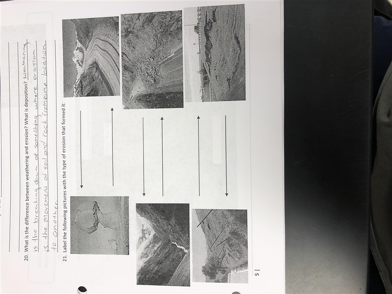 Label the following pictures with the type of erosion that formed it-example-1