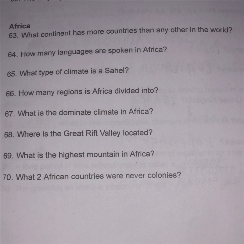 Africa 63. What continent has more countries than any other in the world? 64. How-example-1