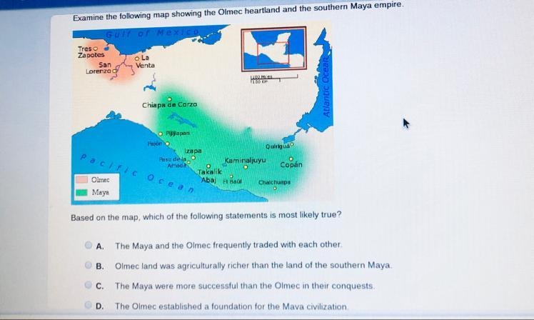 Based on the map, which of the following statements is most likely true?-example-1