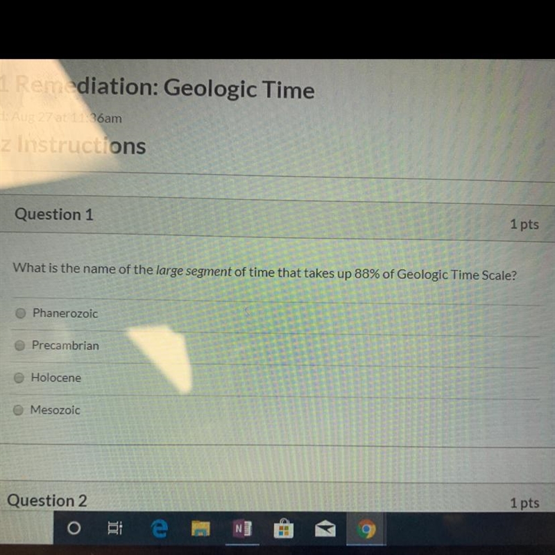 What is the name of the large segment of time that takes up 88% of geologic time scale-example-1