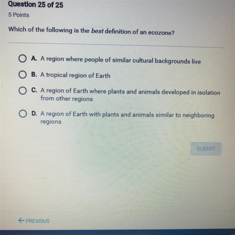 Which of the following is the best definition of an ecozone ?-example-1