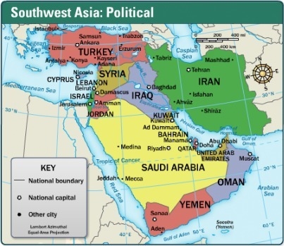 Study the map. What body of water is north of Iran? Caspian Sea Arabian Sea Red Sea-example-1