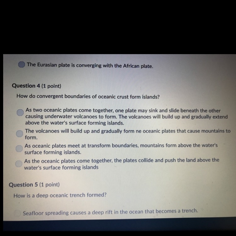 Plz help!!! 20 points!!!! How do convergent boundaries of oceanic crust form islands-example-1