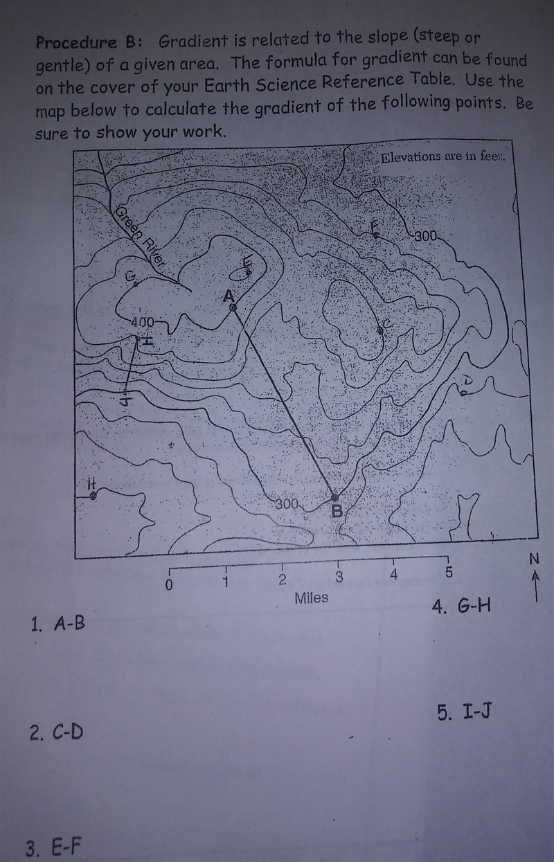 Use the map below to calculate the gradient of the following points. Be sure to show-example-1