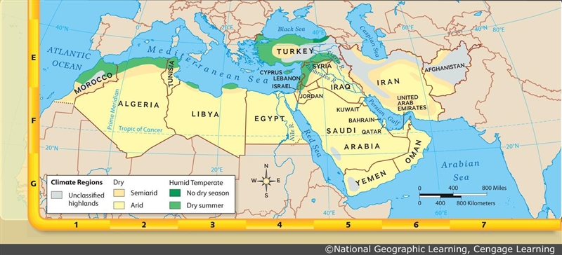 Based on the climate map above, in which areas would you expect most people to live-example-1