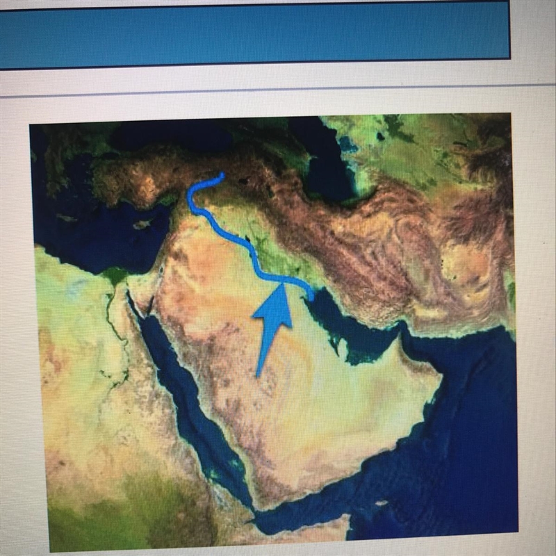 The arrow on this map is pointing to what river? A Euphrates B Ganges C Nile D Tigris-example-1